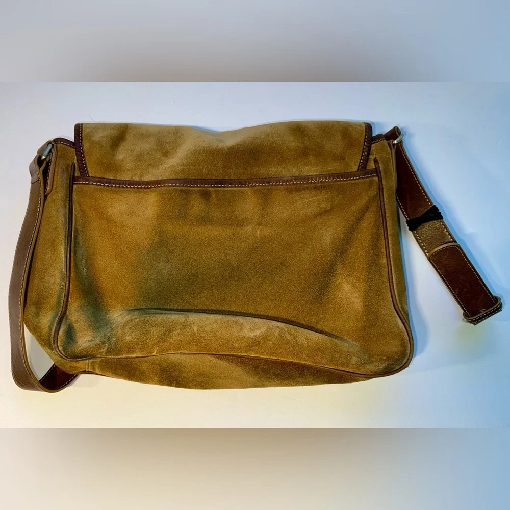 Vintage Levenger Suede Messenger Bag with Leather Trim & Buckles - Picture 3 of 5